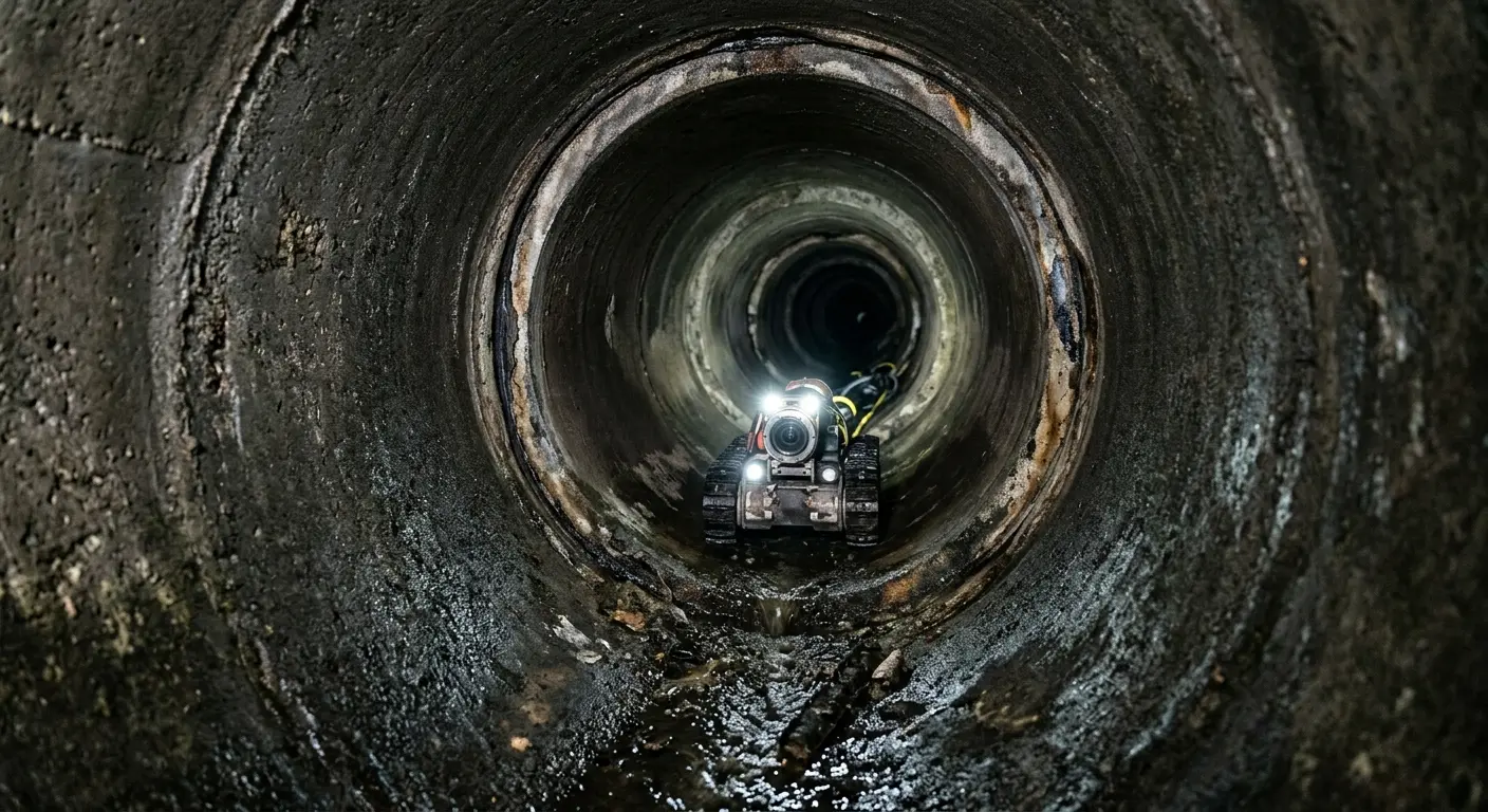 Robotic sewer camera inspecting pipe interior for Drain Snake Service in Kochville